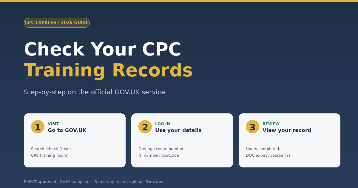 Check CPC training records - step-by-step guide to viewing your hours on GOV.UK