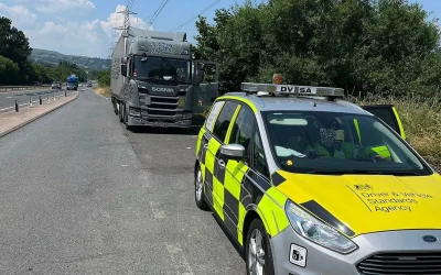 DVSA roadside inspection of UK HGV demonstrating operator licence compliance
